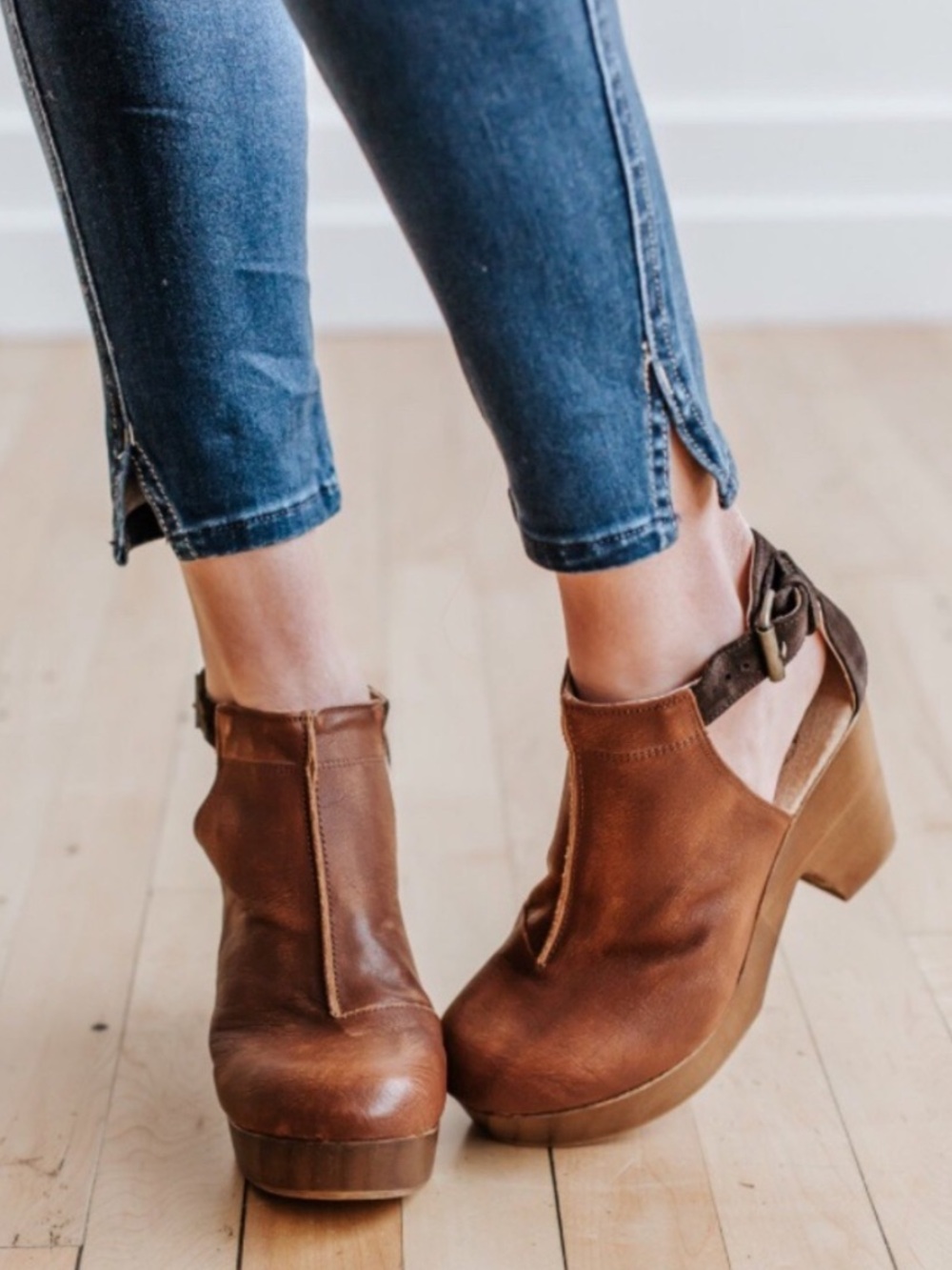 Free People Amber Orchard Clogs Leather Platform Ankle Boots Womens 38 Tan Brown